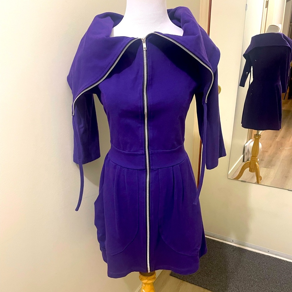 Elegant Women's Long Sleeve Purple Dress with Zipper